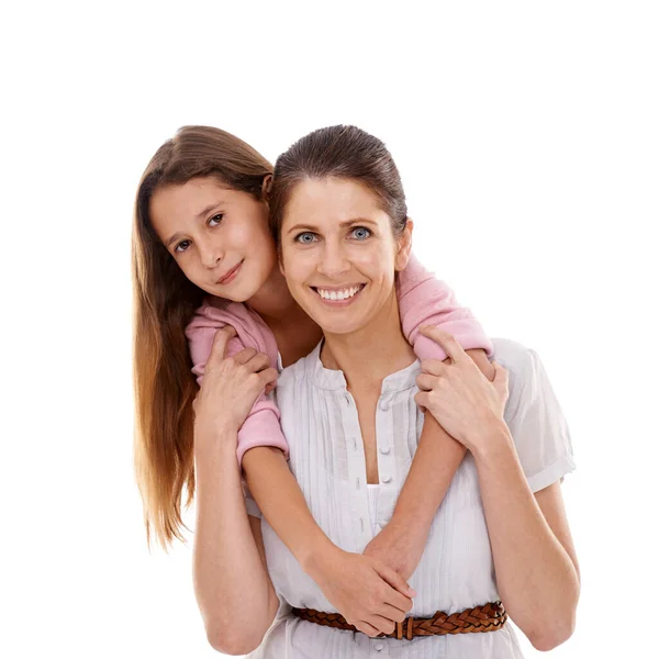Have Special Relationship Portrait Girl Standing Her Arms Her Mother — Stock Photo, Image