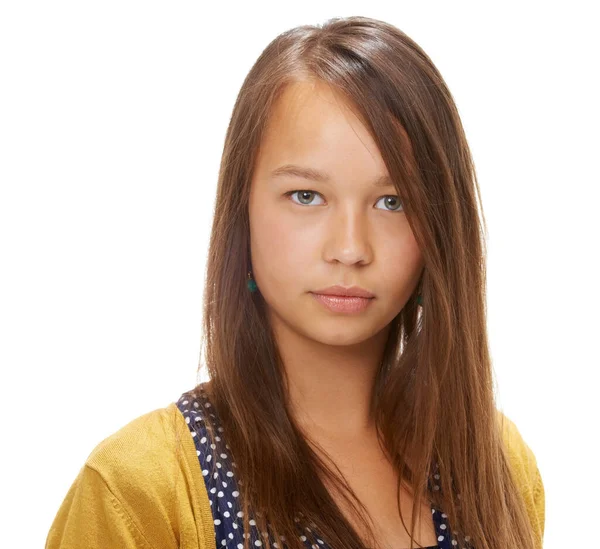 Ser Adolescente Fácil Estudio Una Atractiva Adolescente Aislada Blanco —  Fotos de Stock