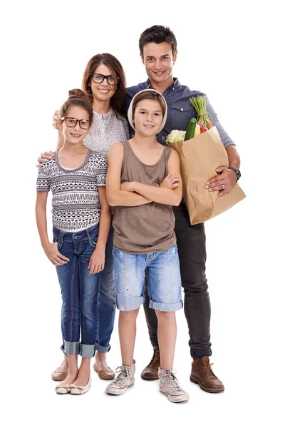 Its Hip Healthy Trendy Family Holding Bag Fresh Produce Together — Stock Photo, Image