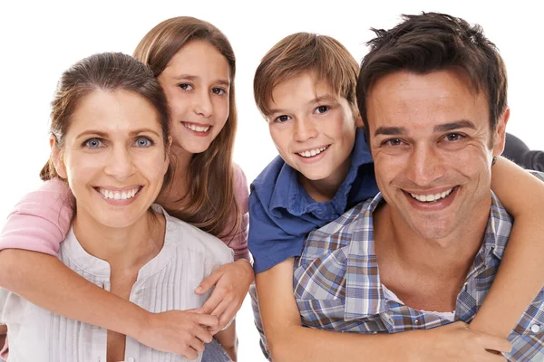 Família Feliz Por Excelência Estúdio Retrato Uma Família Feliz Quatro — Fotografia de Stock