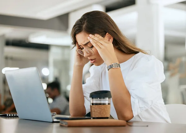 Freelance Woman Burnout Headache Head Pain Work Stress Overtime Mental — Stock Photo, Image