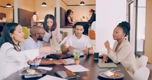 Planificación Reunión Trabajo Equipo Con Gente Negocios Restaurante Para Estrategia — Vídeos de Stock