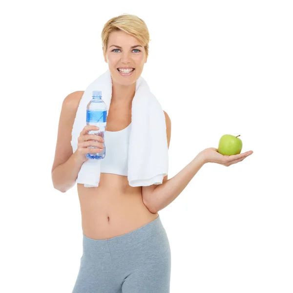 She Has Stick Her Eating Plan Young Woman Holding Apple — Stock Photo, Image