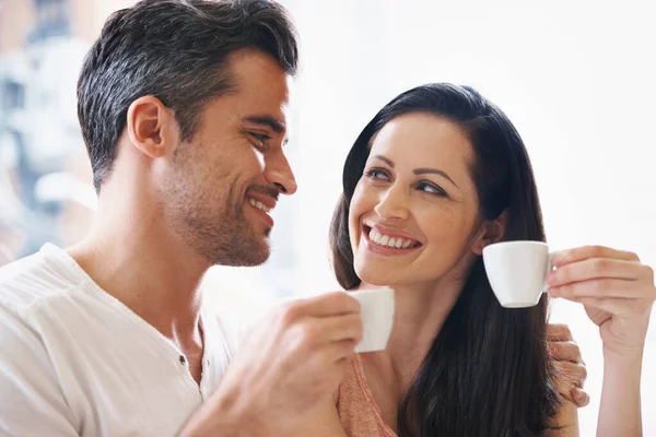 Only Have Eyes Each Other Young Couple Grabbing Cup Coffee Royalty Free Stock Photos