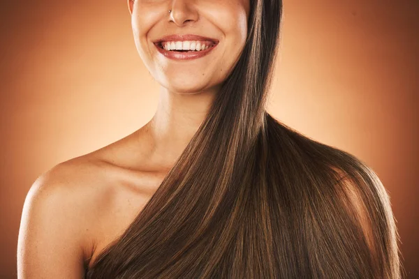Beauty Hair Keratin Model Woman Studio Brown Background Natural Treatment — Stock Photo, Image