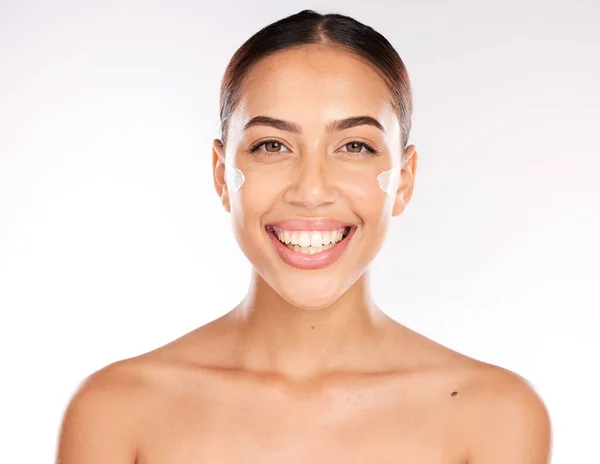 Belleza Cuidado Piel Producto Con Retrato Mujer Crema Facial Para — Foto de Stock