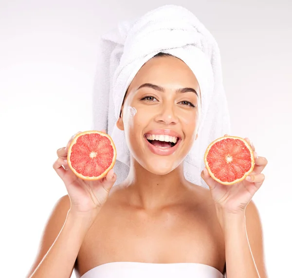 Grapefruit Skincare Dan Potret Wanita Studio Untuk Kecantikan Kosmetik Dan — Stok Foto