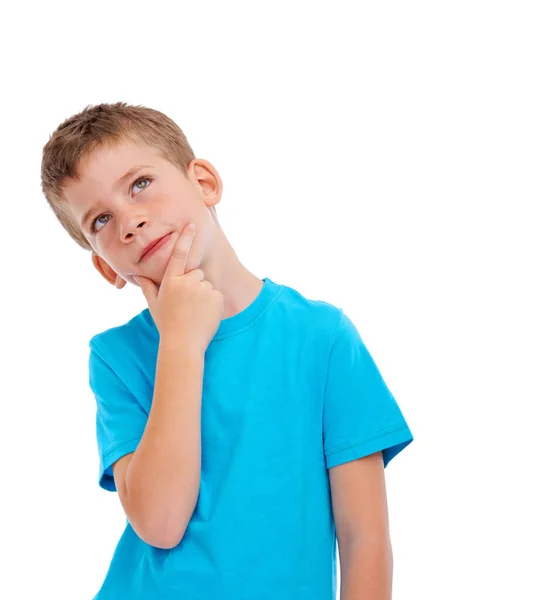 stock image Hes gonna grow big. Studio shot of a casually dressed young boy isolated on white
