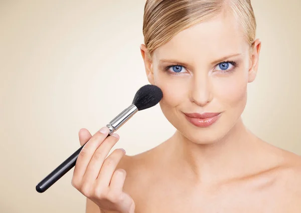 Just Touch Beautiful Young Woman Studio Applying Makeup — Stock Photo, Image