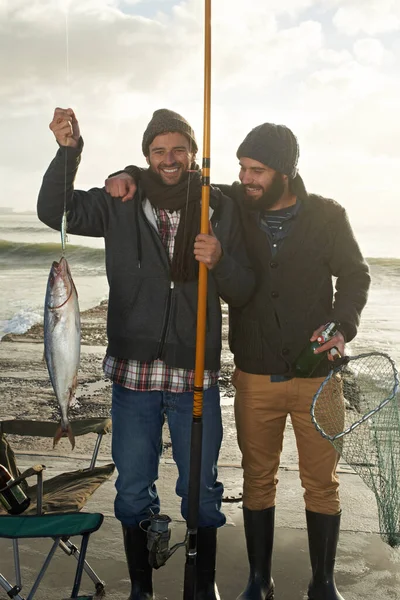 Verdammt Ich Wünschte Würde Ihn Erwischen Zwei Junge Männer Fischen — Stockfoto