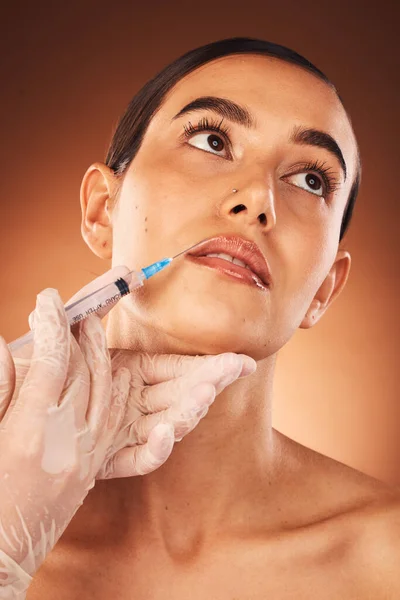 Beauty Face Botox Doctor Doing Collagen Lips Injection Cosmetic Change — Stock Photo, Image