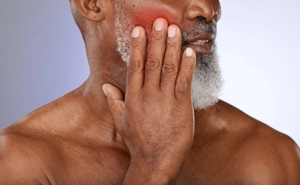 Senior Man Cheek Pain Studio Tooth Ache Illness Dental Problem — Stock Photo, Image