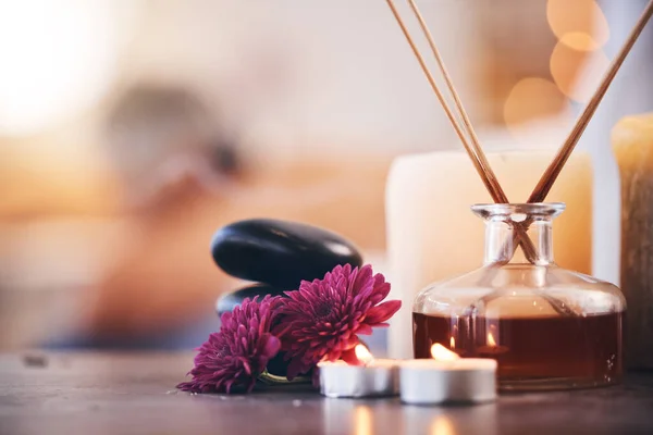 Hot Stones Candles Aroma Oils Relax Spa Hotel Salon Self — Stock Photo, Image