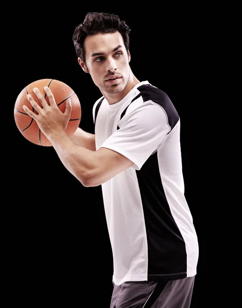 Ready Game Studio Shot Basketball Player Black Background Stock