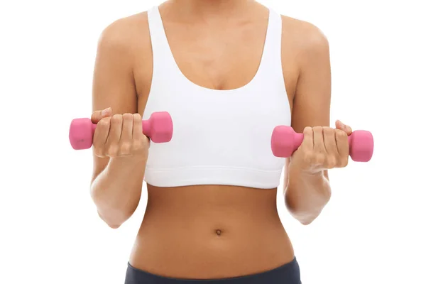 Working Her Muscles Young Woman Doing Strength Training Dumbbells — Stock Photo, Image