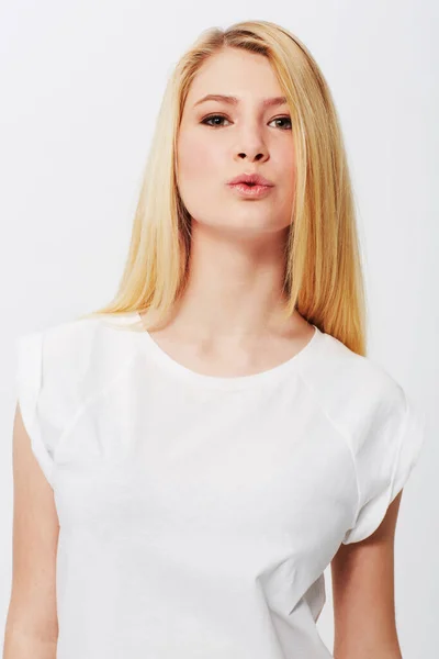 Natural Young Absolutely Gorgeous Pretty Young Blonde Isolated White Background — Stock Photo, Image