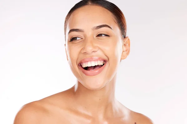 Sonríe Mujer Joven Cuidado Piel Para Bienestar Salud Risa Con —  Fotos de Stock
