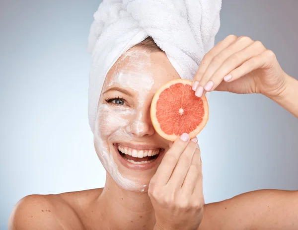 Skincare Szépség Portré Grapefruit Stúdióban Természetes Bio Egészséges Bőrápoló Termékek — Stock Fotó