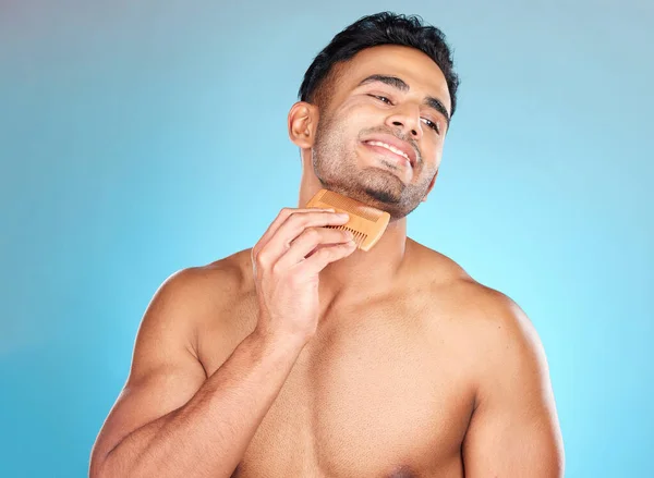 Beauty Model Beard Face Comb Handsome Aesthetic Grooming Hygiene Wellness — Stock Photo, Image
