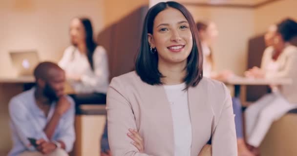 Cara Gerente Mujer Una Startup Con Éxito Sonrisa Conocimiento Gestión — Vídeos de Stock