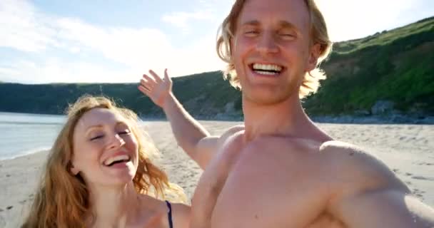 Plaża Selfie Wakacje Para Żywo Streaming Letnie Wakacje Portalach Społecznościowych — Wideo stockowe