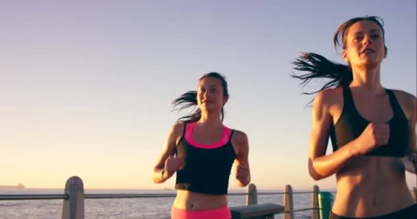 Freundinnen Fitness Und Strandlauf Von Frauen Zusammen Training Für Gesundheit — Stockvideo