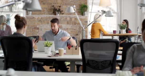 사무실 사업가 노트북에서 축하하고 박수치는 행복하고 승리하는 박수와 직원들이 소식의 — 비디오