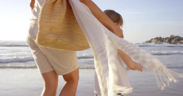 Plage Famille Enfant Avec Parents Été Vacances Vacances Pour Aventure — Video