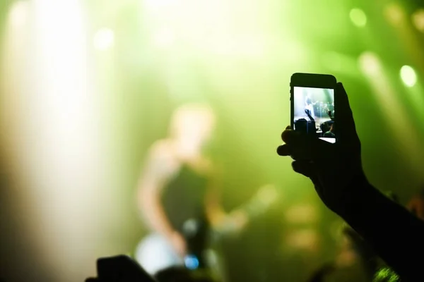 Capturing Moment Person Filming Favourite Band Camera Phone — Stock Photo, Image