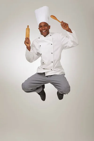 Deze Chef Een Hoge Piet Een Afro Amerikaanse Chef Die — Stockfoto