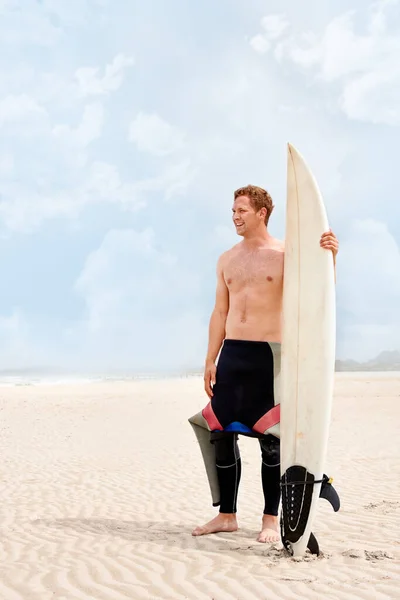 Surfing Way Life Young Male Surfer Getting Ready Surf Hot — Stock Photo, Image