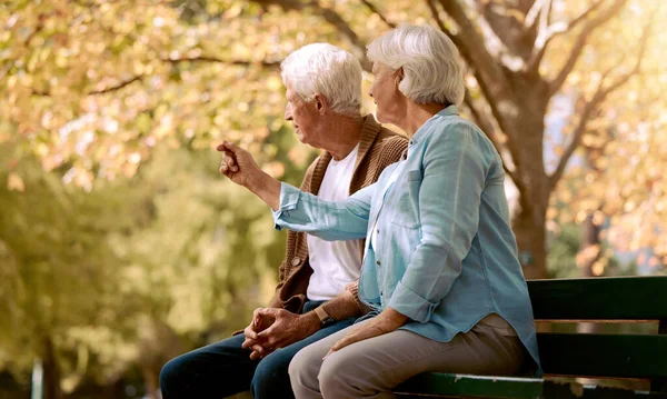 Park Love Communication Senior Couple Nature Relax Retirement Peace Outdoor — Stock Photo, Image