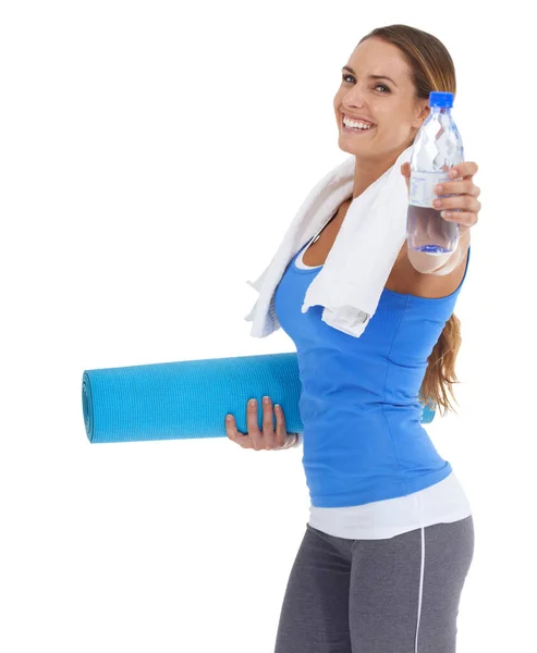 Suyunu Hazır Tut Sağlık Tavsiyeleri Genç Bir Kadın Pilates Minderi — Stok fotoğraf