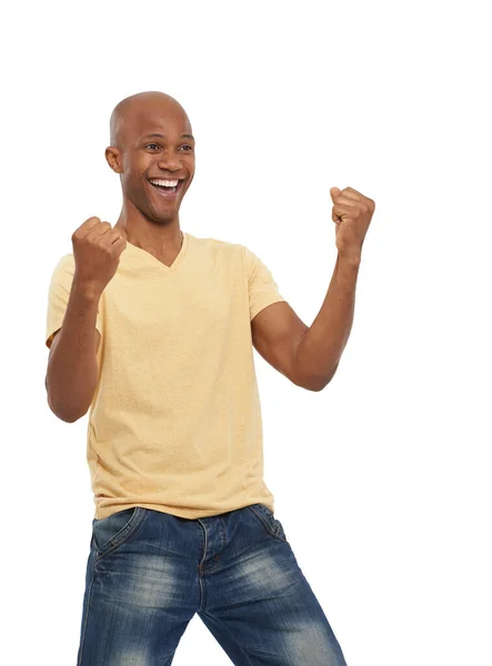 Did Studio Shot Excited Young Ethnic Man Gesturing His Arms — Stock Photo, Image