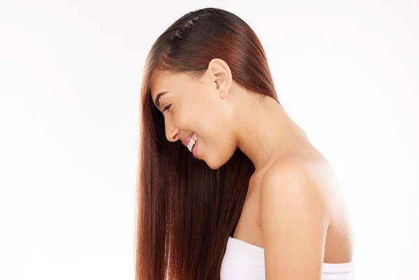 Уход Волосами Оздоровление Красота Парикмахерская Счастье Женщины После Роскошного Лечения — стоковое фото
