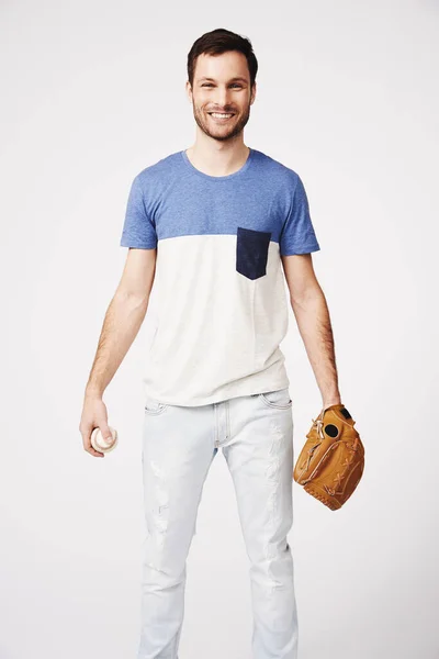 Loves Baseball Portrait Young Man Baseball Clothing — Stock Photo, Image