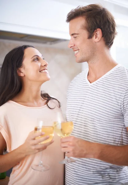 Heres Our Life Together Young Couple Toasting Glass Wine — Stock Photo, Image