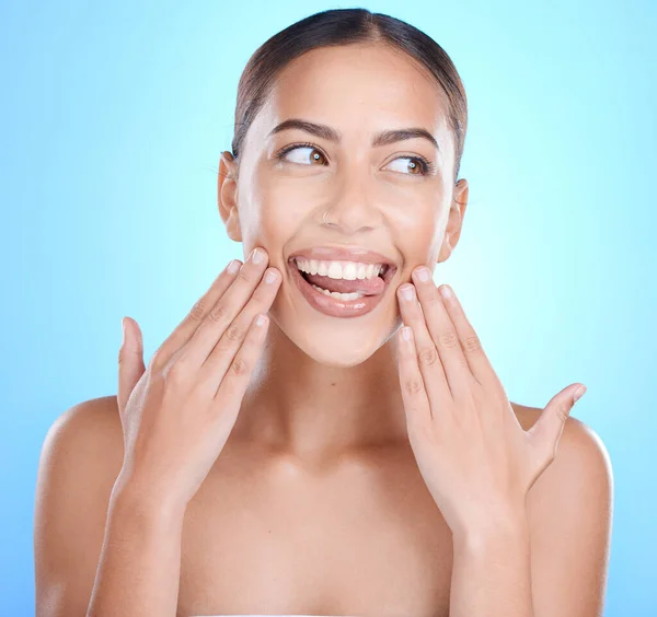 Face Hands Woman Tongue Skincare Beauty Wellness Luxury Spa Dermatology — Stock Photo, Image