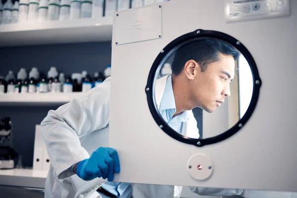 Forskare Människa Och Vetenskap Laboratorium Inkubator För Forskning Kemi Experiment — Stockfoto