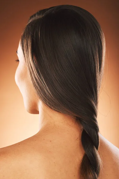 Rücken Haarpflege Und Frau Mit Natürlicher Schönheit Kosmetik Oder Frisur — Stockfoto