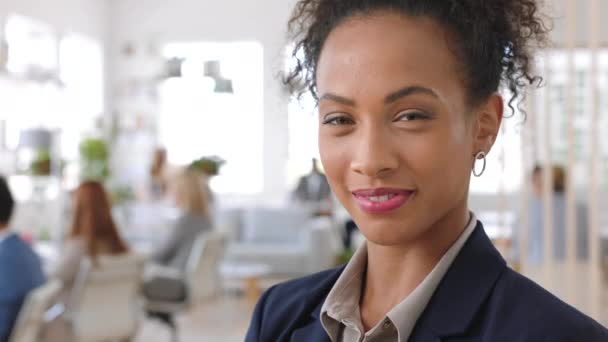 Liderança Rosto Negócios Mulher Negra Gerente Recursos Humanos Com Visão — Vídeo de Stock