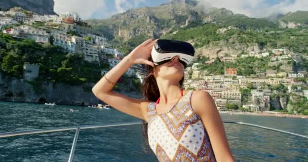 Жінка Човен Літо Відпустка Подорож Італію Про Пригоди Метамфетарії Кібертехнології — стокове відео