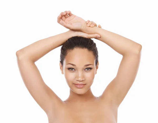 Epilation Pays Portrait Beautiful Young Woman Showing Her Underarm — Stock Photo, Image