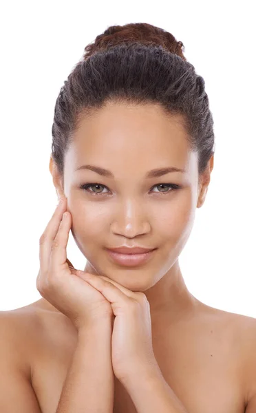 Smart Skincare Closeup Portrait Beautiful Young Ethnic Woman — Stock Photo, Image