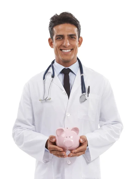 Popieram Planowanie Twojej Opieki Zdrowotnej Portret Uśmiechniętego Lekarza Trzymającego Porcelanową — Zdjęcie stockowe