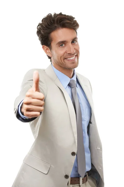 Really Impressed You Studio Portrait Handsome Young Businessman Giving Thumbs — Stock Photo, Image