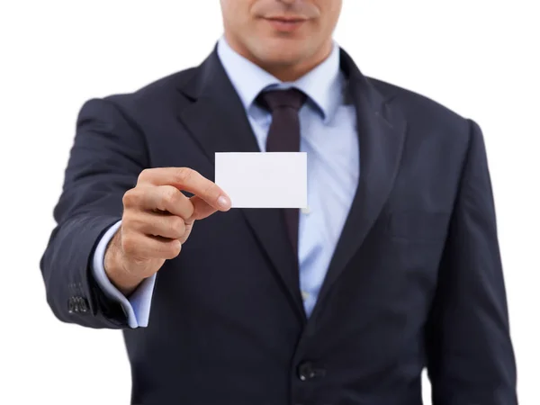 Número Que Vais Querer Manter Imagem Recortada Empresário Segurando Cartão — Fotografia de Stock