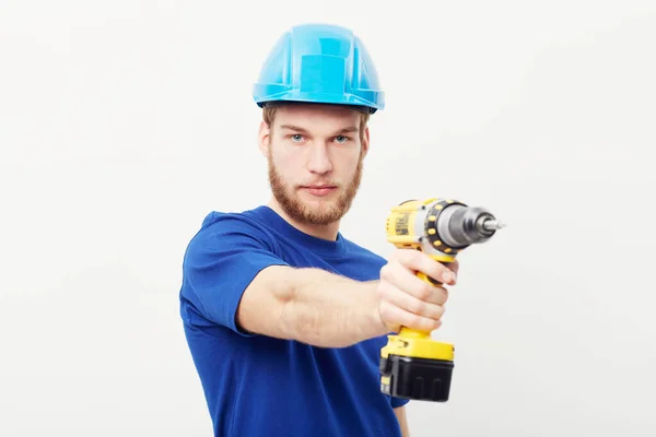 Making Most Power Tools Portrait Serious Looking Young Man Wearing — Stock Photo, Image