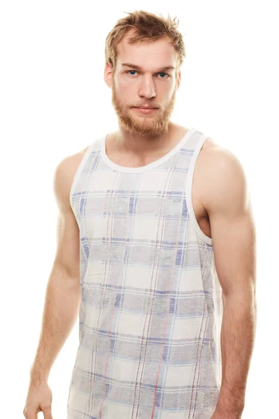 Confidence Tank Top Portrait Young Man Wearing Vest Isolated White — Stock Photo, Image