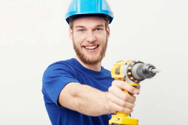 Hes Ready Construction Portrait Happy Young Man Wearing Hardhat Holding — Stock Photo, Image